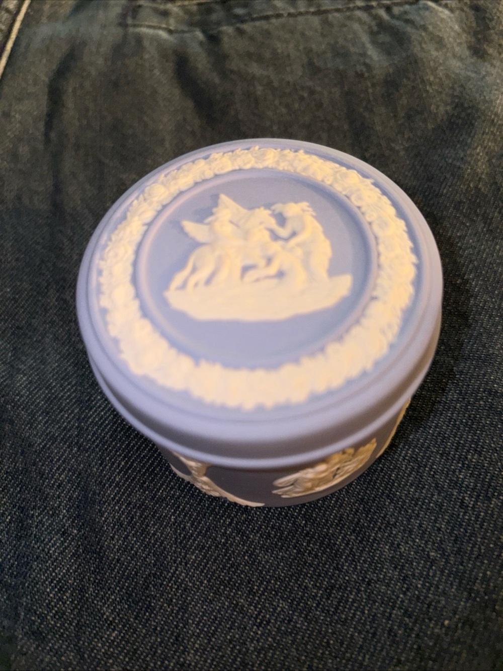 Wedgwood Lavender Blue Jasperware Trinket Box with White Relief